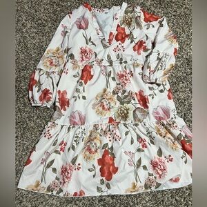 Floral Dress - White and Red